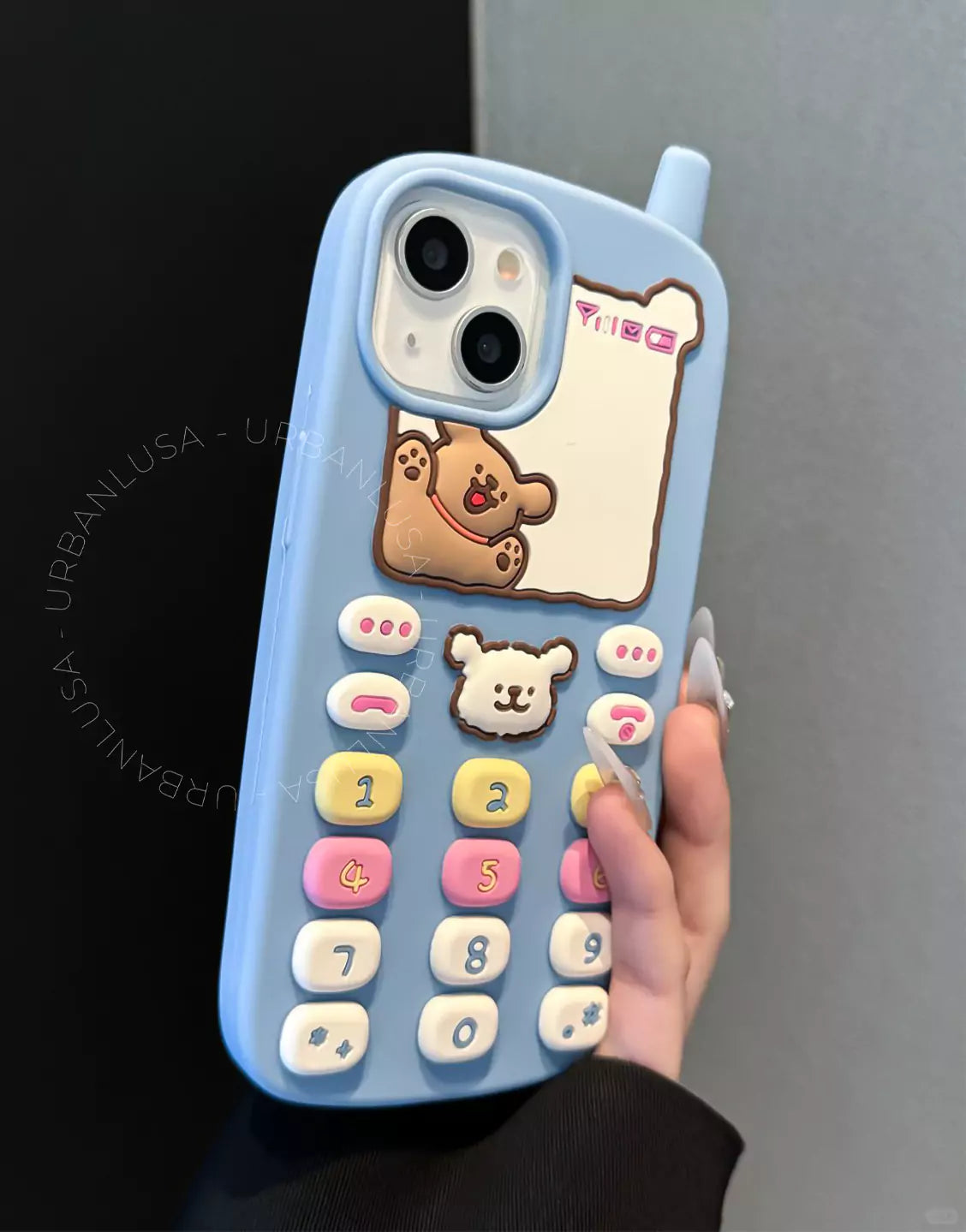 Happy Puppy Blue Classic Telephone Style Phone Case for iPhone 16 15 14 13 12 Pro Max Cute iPhone 16 15 14 13 12 Case Kawaii Aesthetic Phone Case