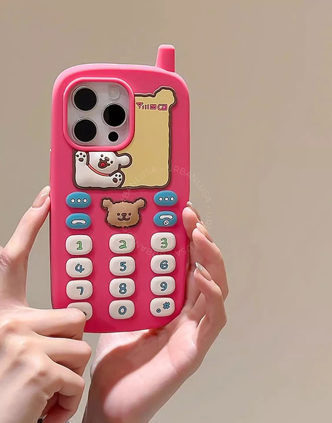 Happy Puppy Pink Classic Telephone Style Phone Case for iPhone 16 15 14 13 12 Pro Max Cute iPhone 16 15 14 13 12 Case Kawaii Aesthetic Phone Case