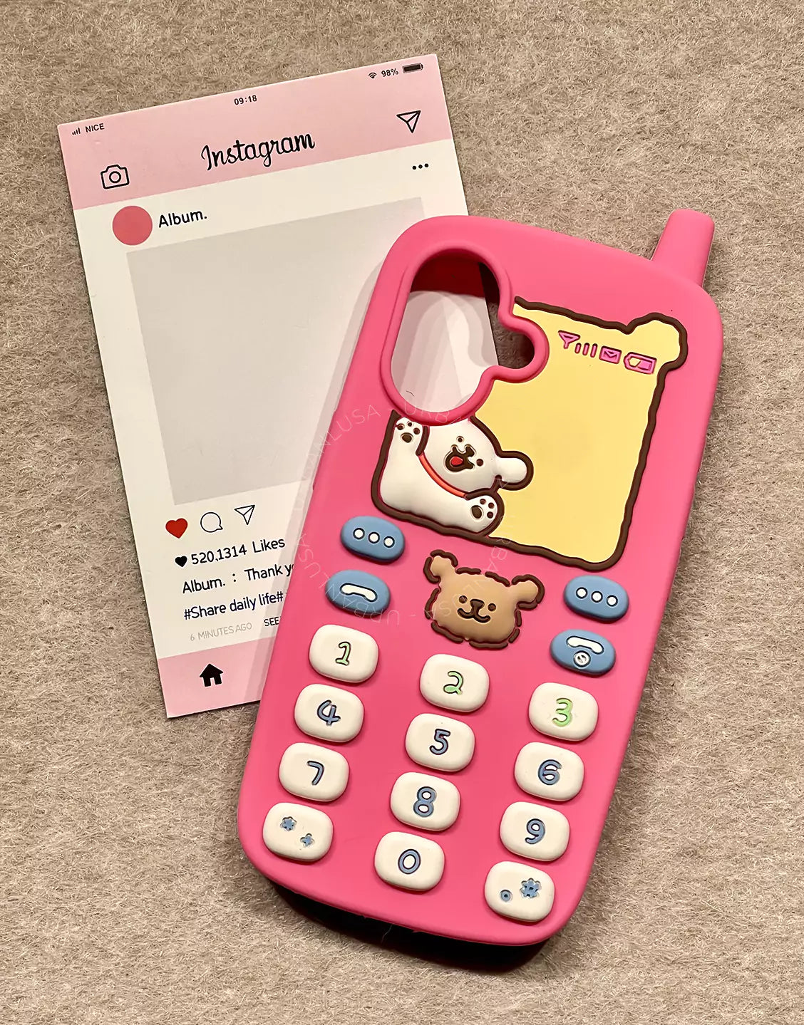Happy Puppy Pink Classic Telephone Style Phone Case for iPhone 16 15 14 13 12 Pro Max Cute iPhone 16 15 14 13 12 Case Kawaii Aesthetic Phone Case
