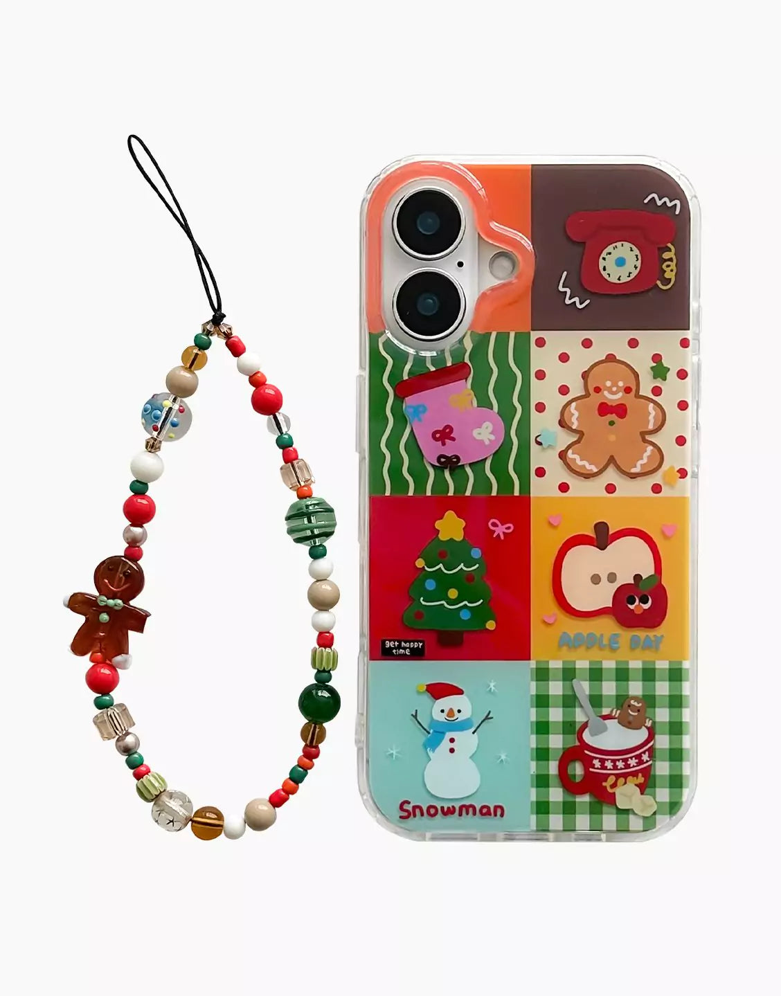 Kawaii Gingerbread Christmas Snowman Pattern iPhone Case with Charm - URBANLUSA