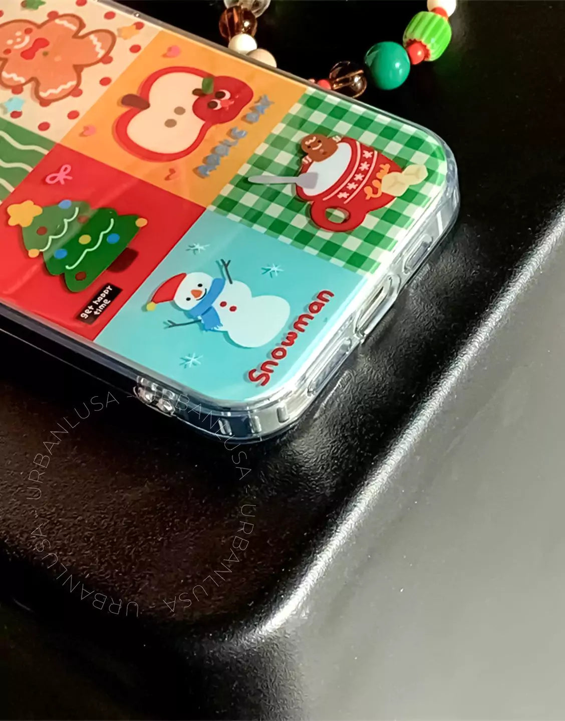 Kawaii Gingerbread Christmas Snowman Pattern iPhone Case with Charm - URBANLUSA