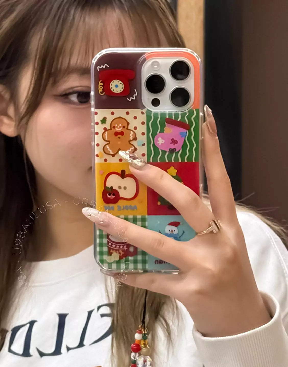 Kawaii Gingerbread Christmas Snowman Pattern iPhone Case with Charm - URBANLUSA