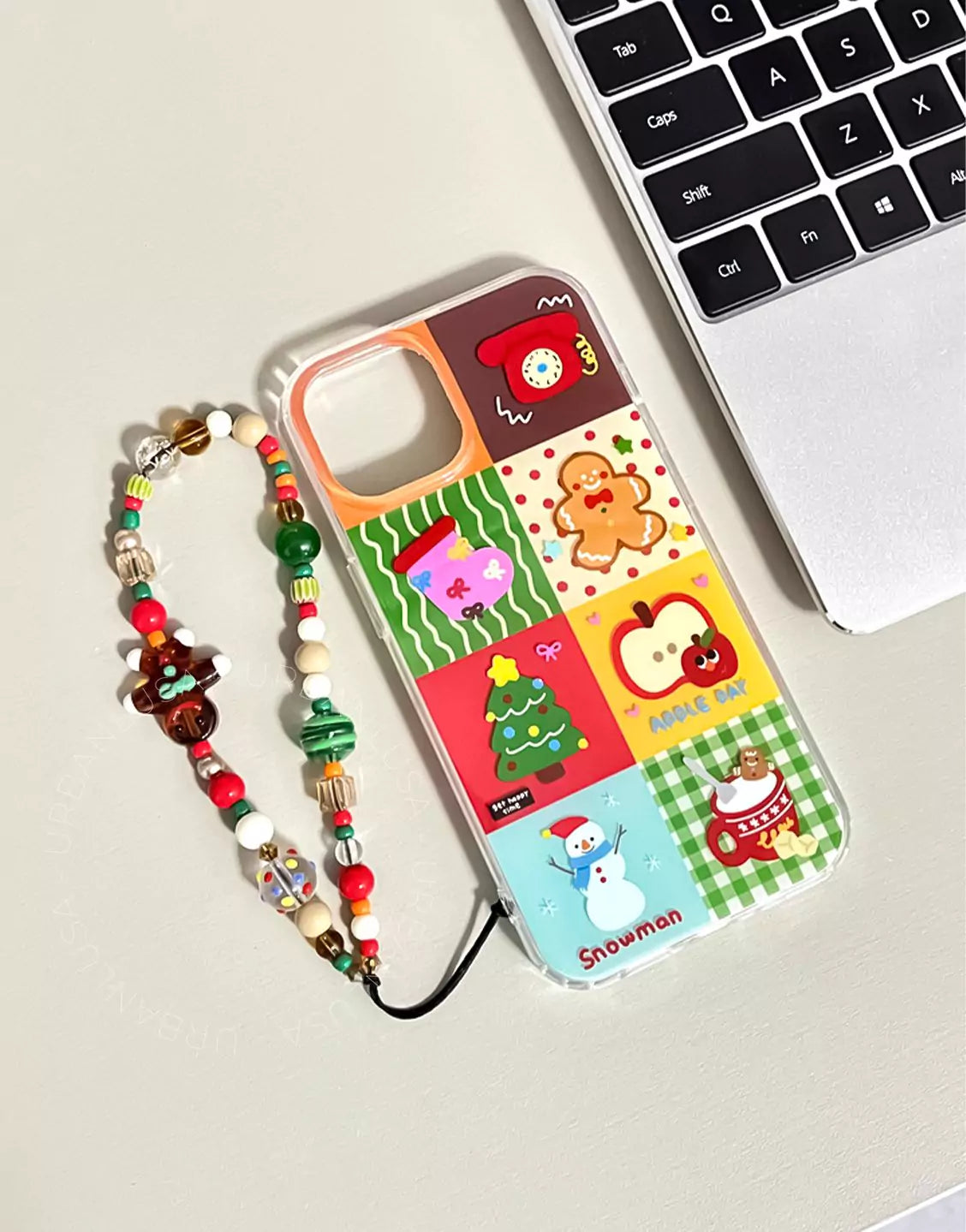 Kawaii Gingerbread Christmas Snowman Pattern iPhone Case with Charm - URBANLUSA