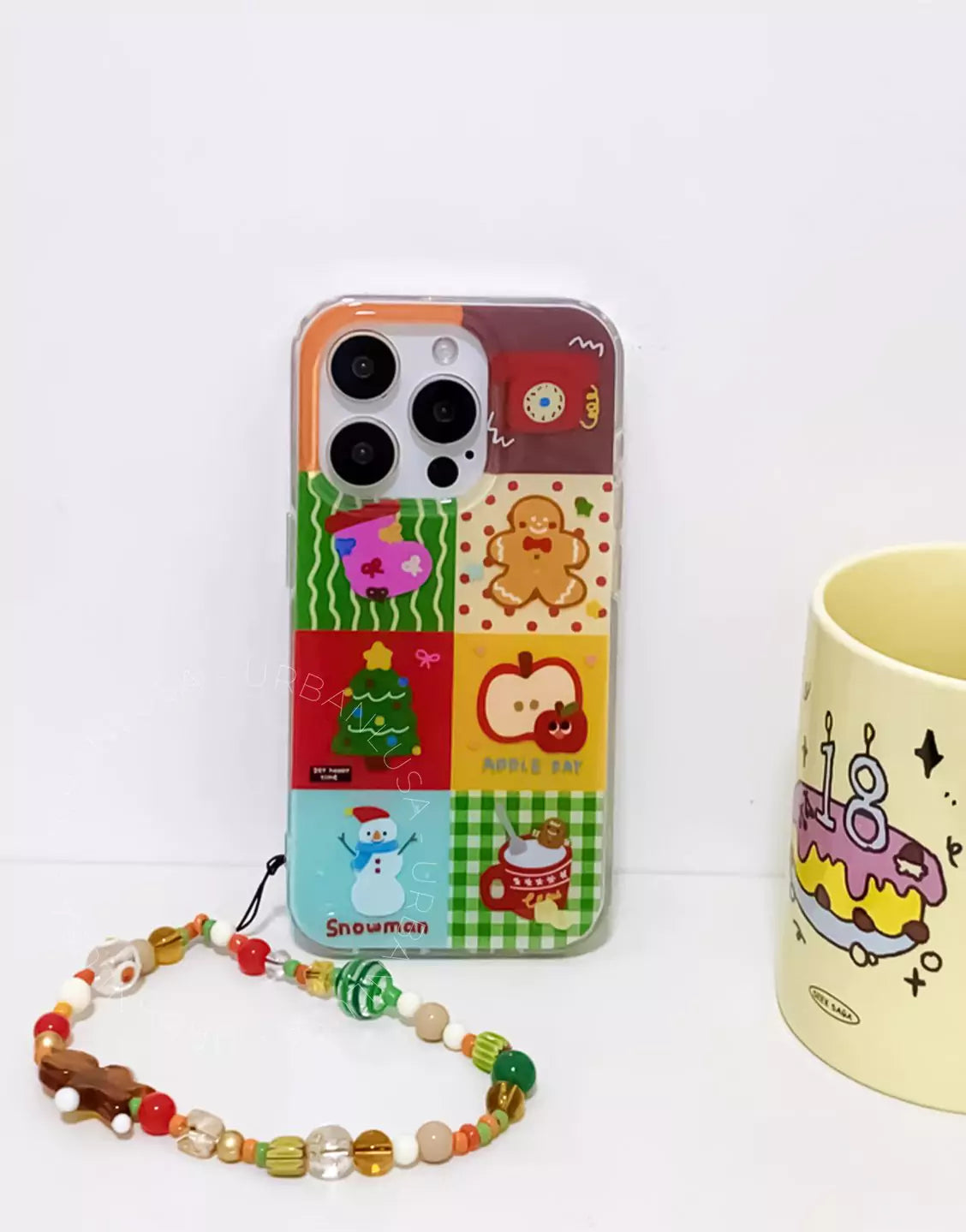 Kawaii Gingerbread Christmas Snowman Pattern iPhone Case with Charm - URBANLUSA