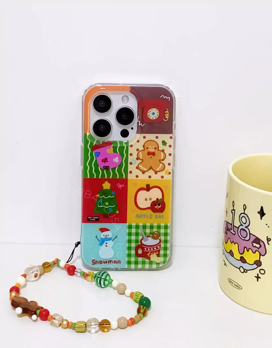 Kawaii Gingerbread Christmas Snowman Pattern iPhone Case with Charm - URBANLUSA