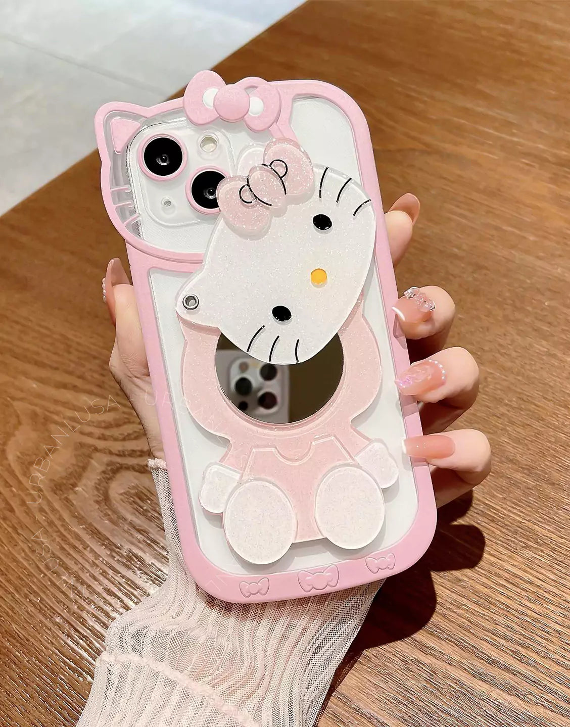Pink Kawaii Kitty Cat Mirror iPhone Case