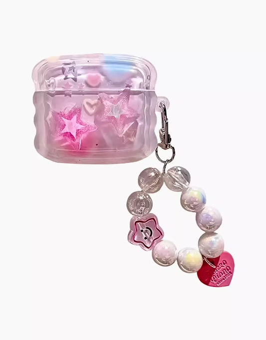 Kawaii Pink Wavy Stars AirPods Case