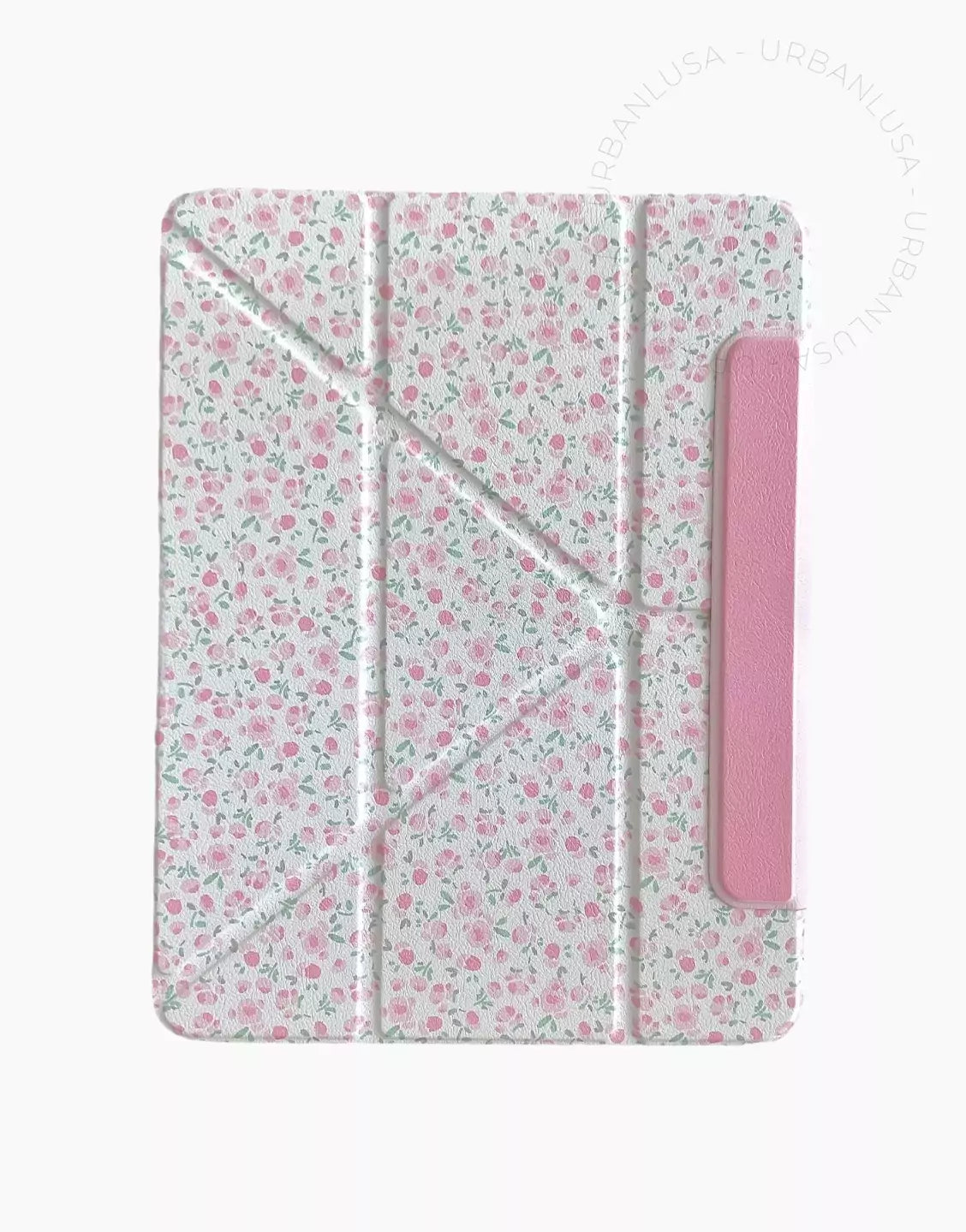 Retro Soft Pink Floral Print Magnetic iPad Case with Pencil Holder