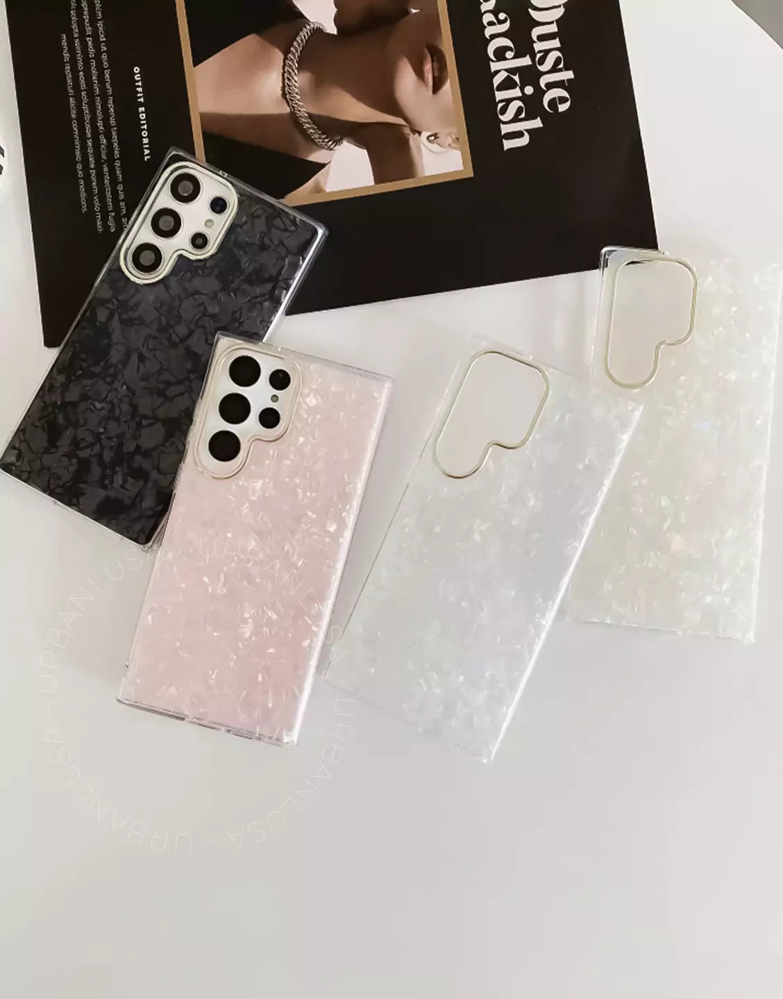 Luxury Black Mable Dreamy Shell Pattern Glitter Samsung Case