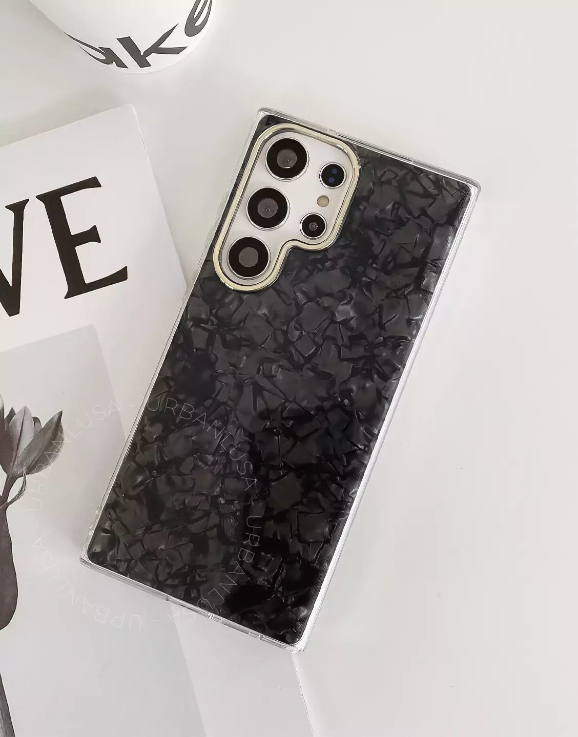 Luxury Black Mable Dreamy Shell Pattern Glitter Samsung Case