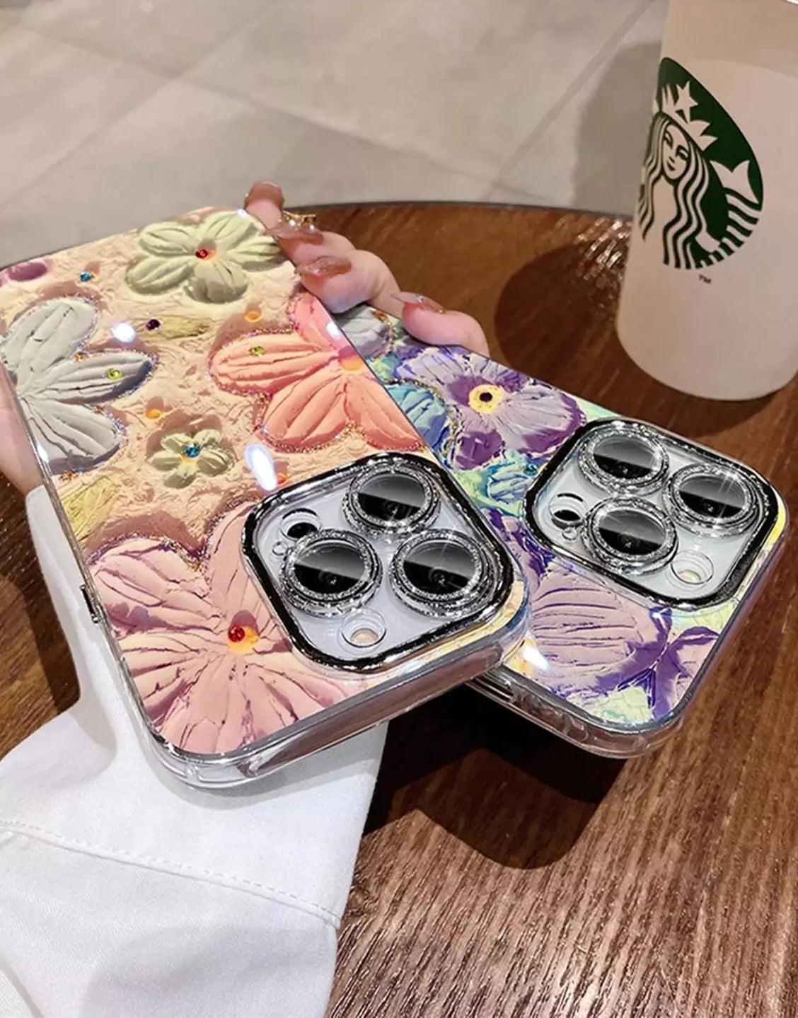 Luxury Flowers Glitter Laser iPhone Case - URBANLUSA