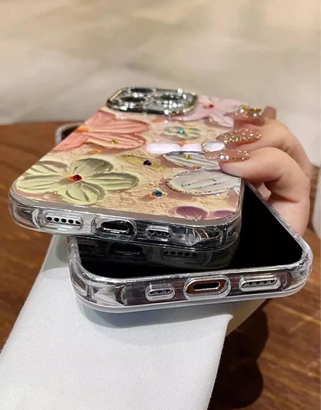 Luxury Flowers Glitter Laser iPhone Case - URBANLUSA