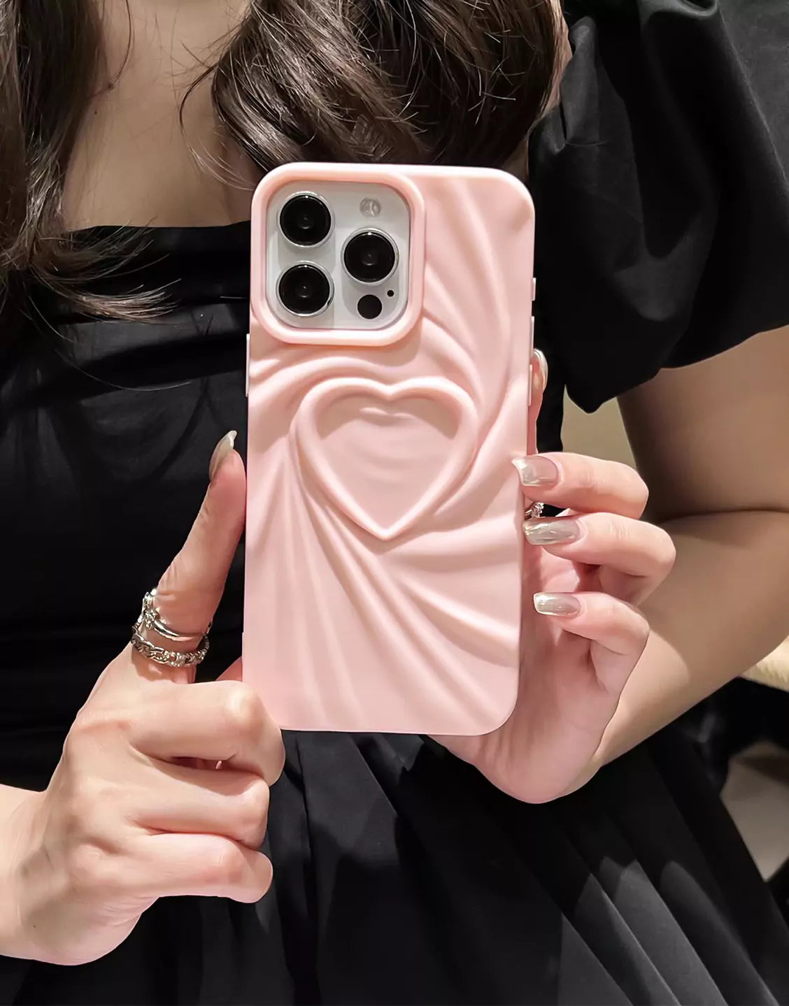 Pretty Pink 3D Wrinkled Heart iPhone Case