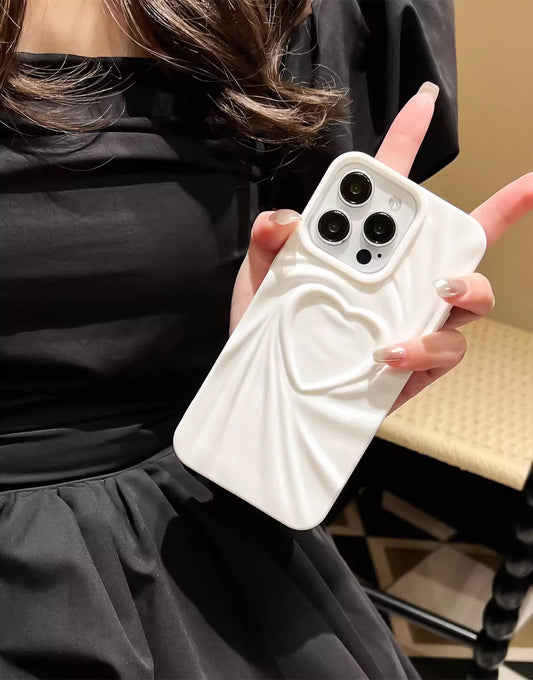 Simple White Matte 3D Wrinkled Heart iPhone Case