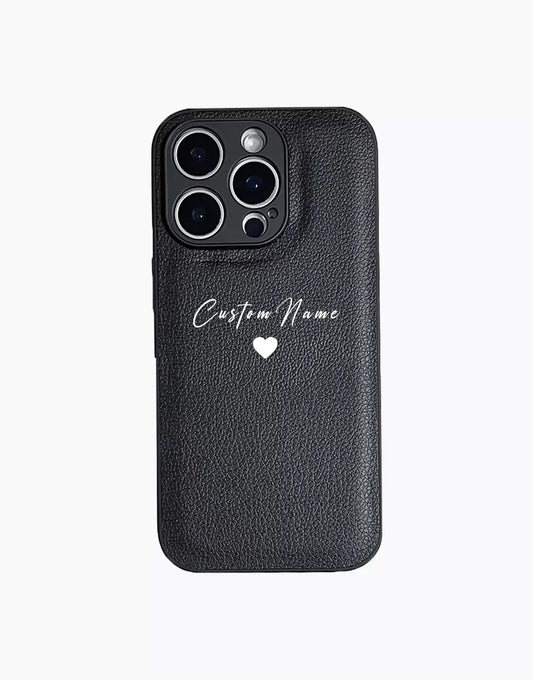 Personalized Custom Name Black Leather iPhone Case