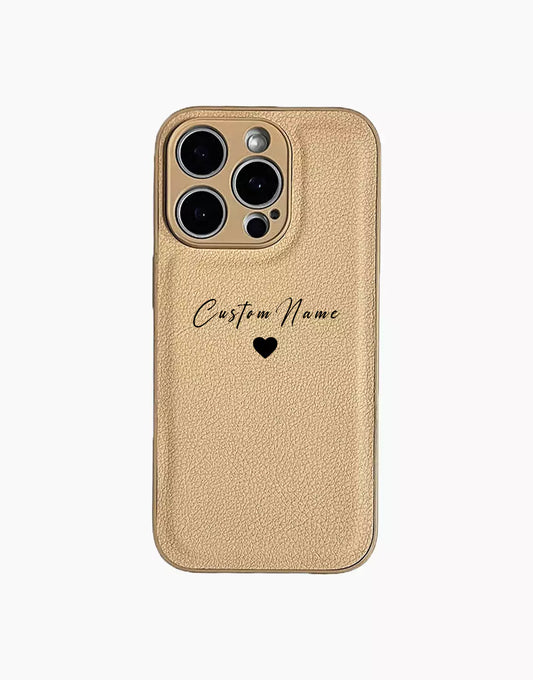 Personalized Custom Name Khaki Leather iPhone Case