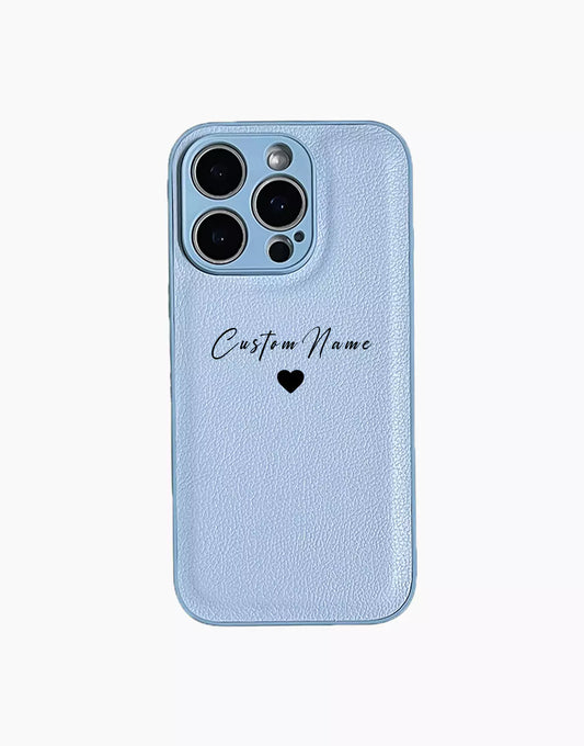 Personalized Custom Name Blue Leather iPhone Case