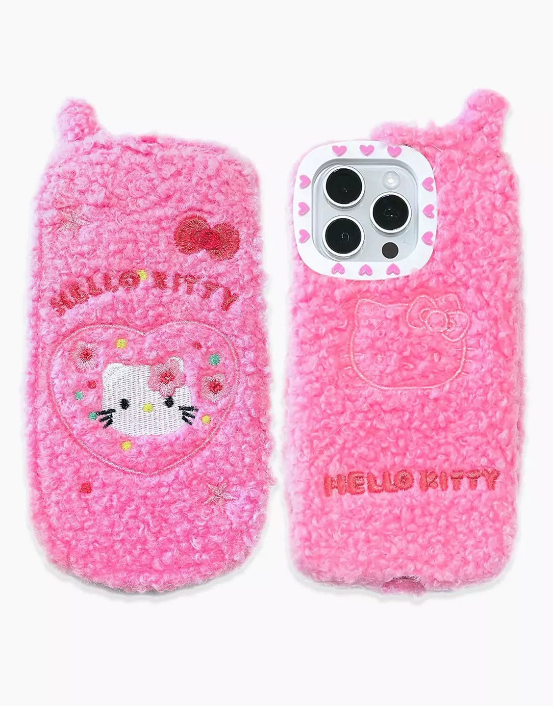 Kawaii Pink Plush Kitty Cat Flip iPhone Case with Mirror