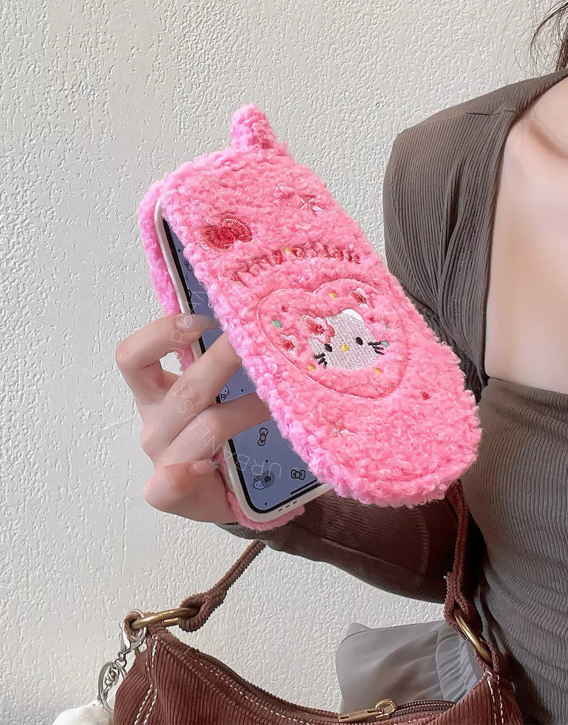 Kawaii Pink Plush Kitty Cat Flip iPhone Case with Mirror
