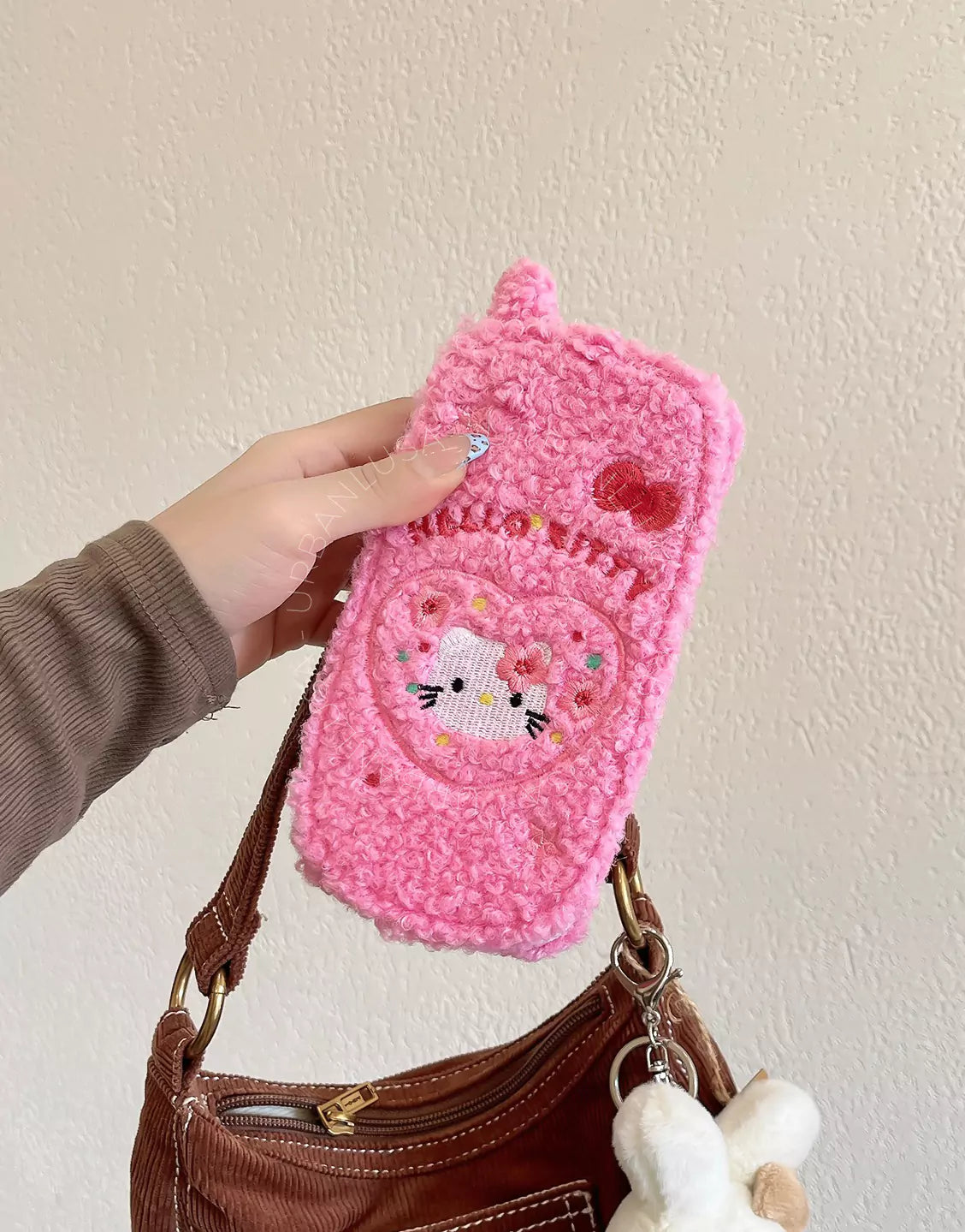 Kawaii Pink Plush Kitty Cat Flip iPhone Case with Mirror