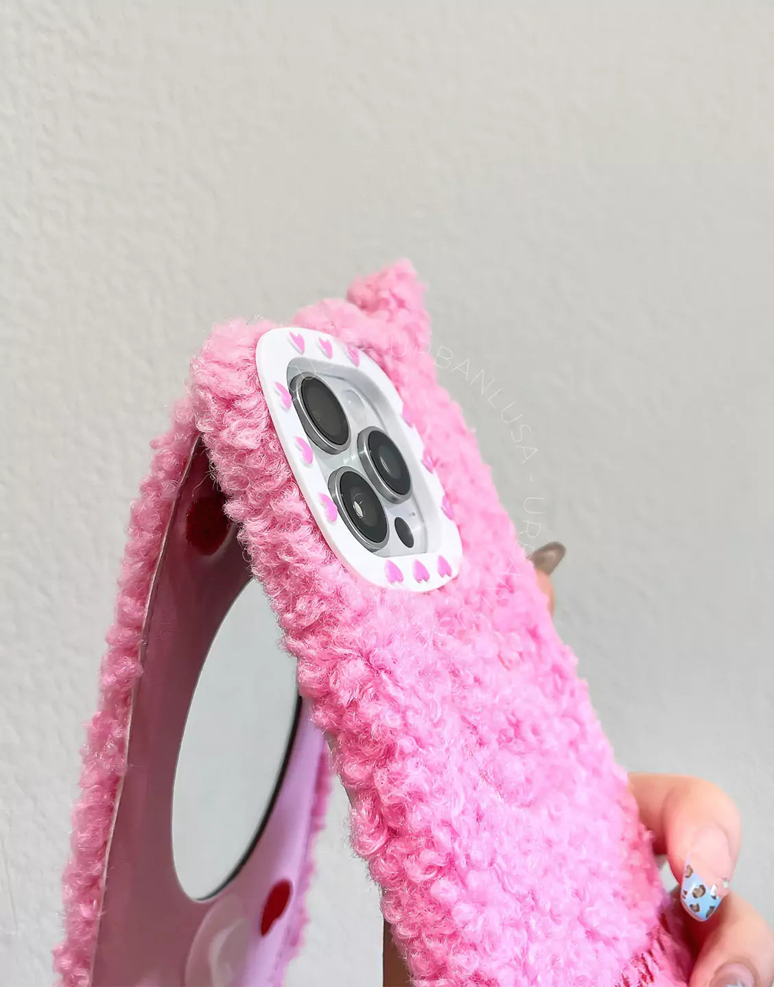 Kawaii Pink Plush Kitty Cat Flip iPhone Case with Mirror