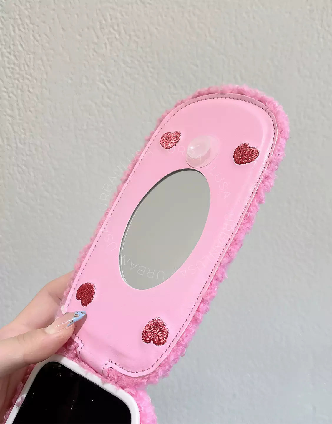 Kawaii Pink Plush Kitty Cat Flip iPhone Case with Mirror
