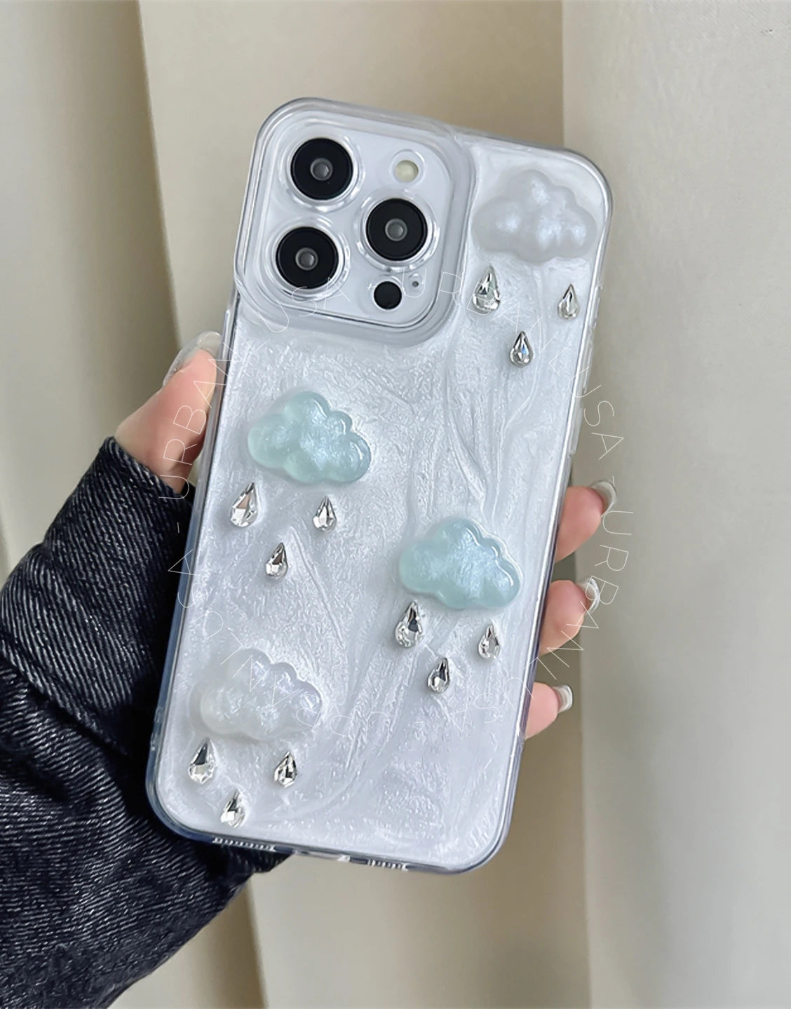 Pretty 3D Clouds With Diamond Raindrops iPhone Case – URBANLUSA Pretty 3D Clouds With Diamond Raindrops iPhone Case – URBANLUSA