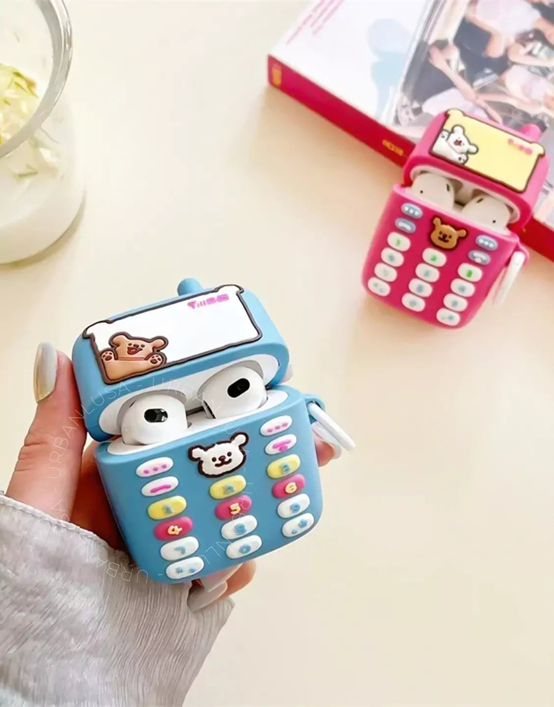 Happy Puppy Pink Classic Phone Style AirPods Pro 2 Case AirPods 3 Case AirPods 1 2 Case, Cute AirPods Case, AirPods Pro Case, Aesthetic AirPods Case