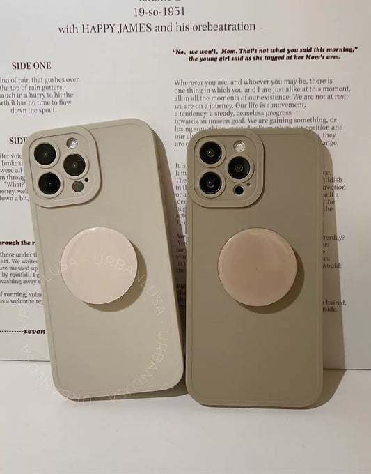 Retro Matte Cute iPhone Case With Holder - Light Brown