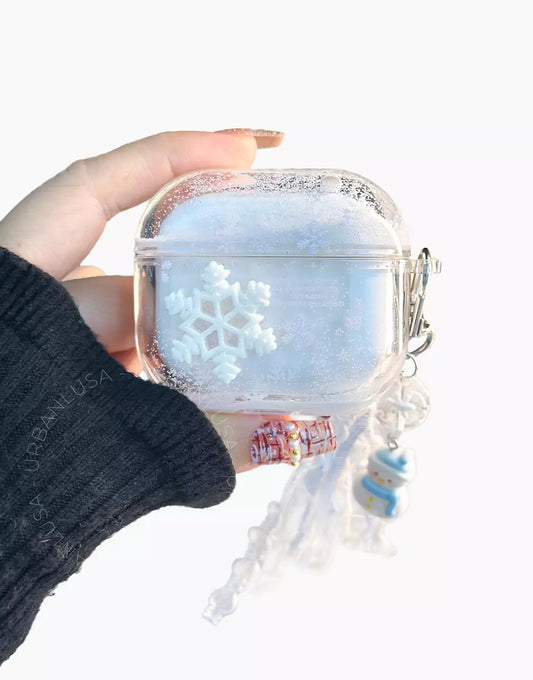 Snowflake Quicksand AirPods Case with Snowman Tassel Pendant - URBANLUSA