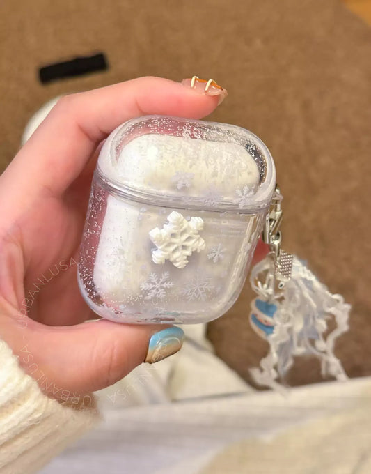 Snowflake Quicksand AirPods Case with Snowman Tassel Pendant - URBANLUSA