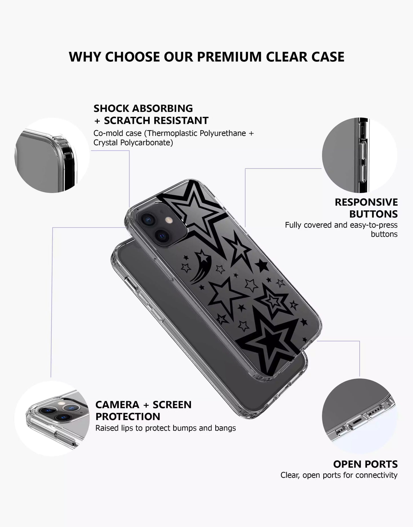Y2K Black Super Stars iPhone Case