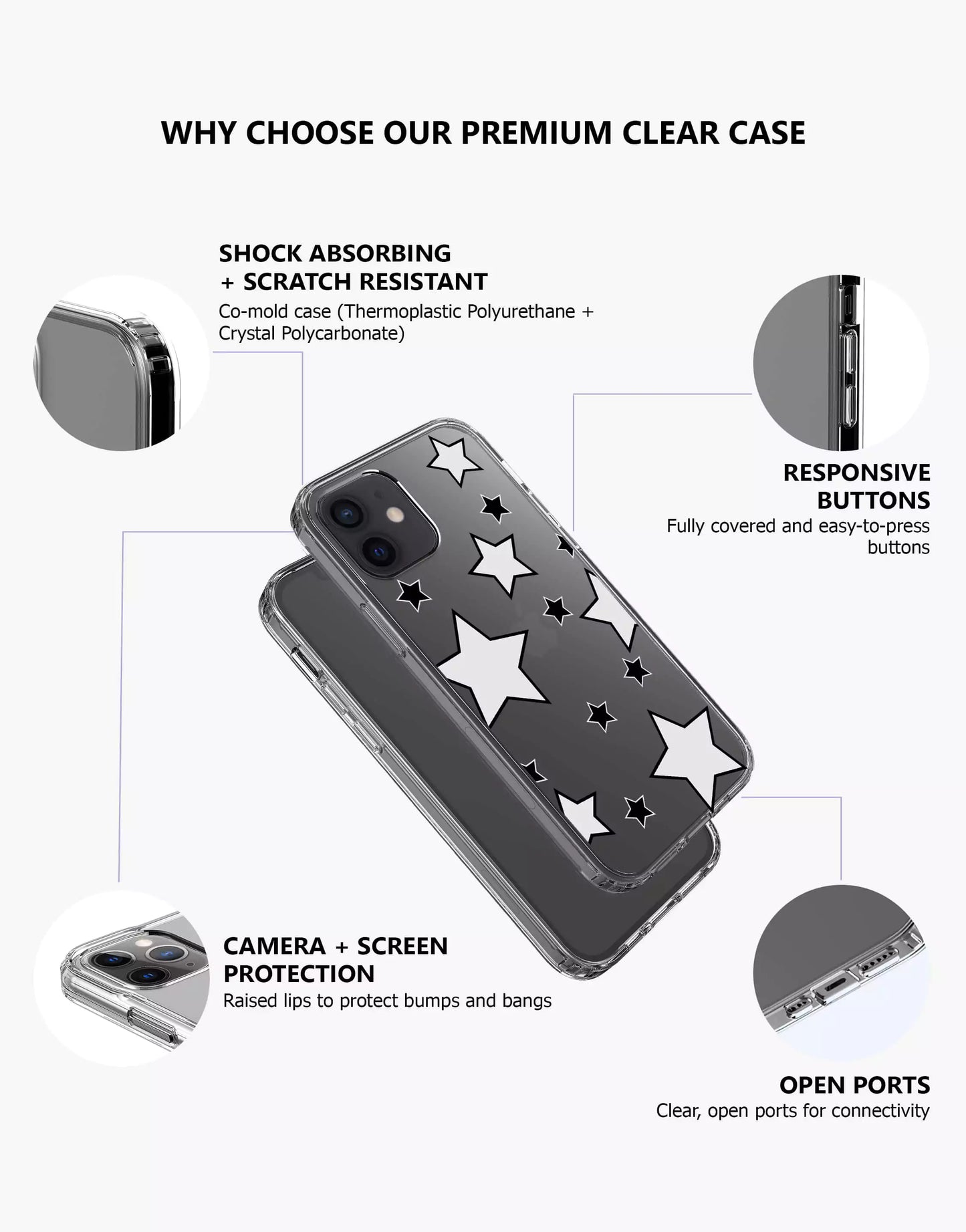 Jolie coque de téléphone Y2K Stars pour iPhone / Samsung