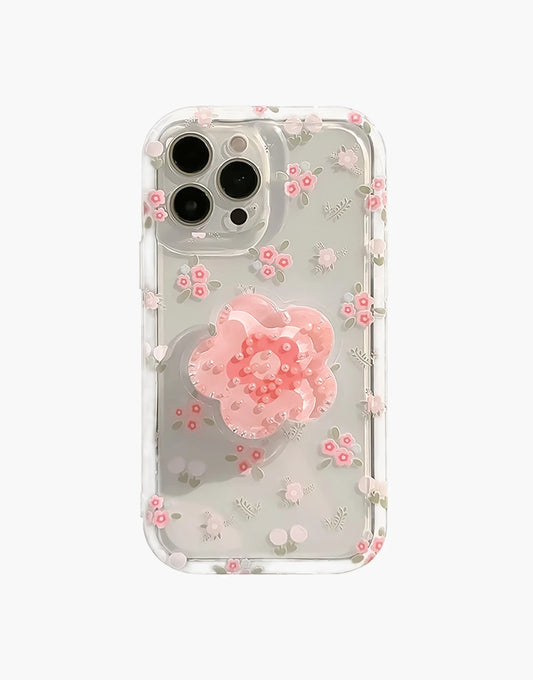 Pink Floral iPhone Case with Flower Holder - URBANLUSA