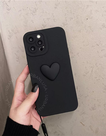 Coque iPhone Simple Heart avec dragonne en noir