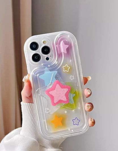 Y2k Pink Stars iPhone Case With Glitter Ring Holder - URBANLUSA