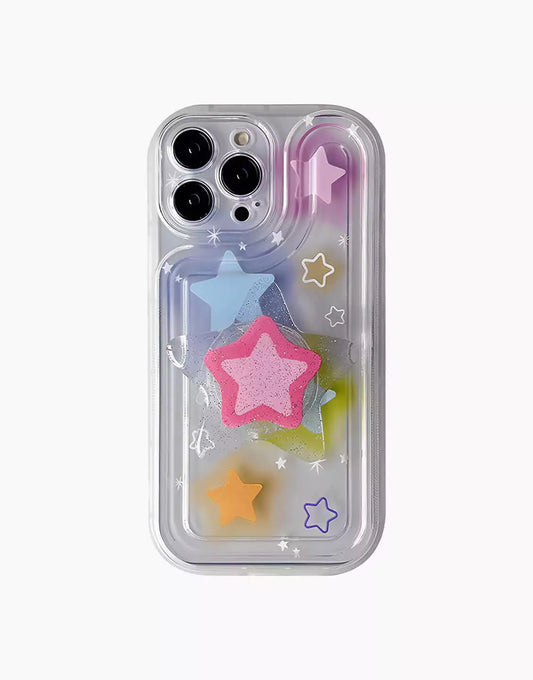 Y2k Pink Stars iPhone Case With Glitter Ring Holder - URBANLUSA