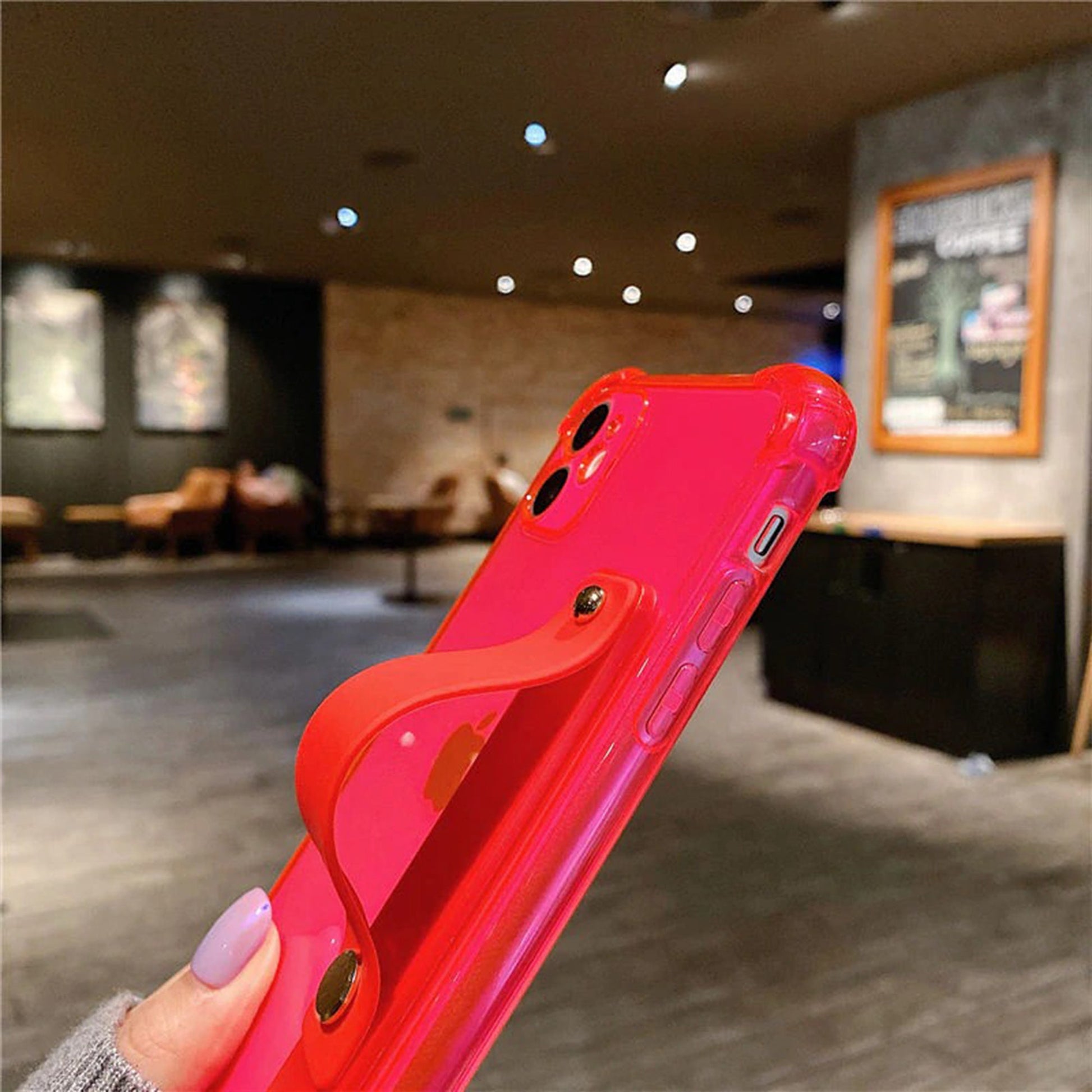 Neon Wrist Strap Transparent iPhone 15 14 13 12 11 Pro Max case Kawaii iPhone 15 14 13 12 11 Pro case Cute iPhone XS Max XR X 8 Plus SE Case