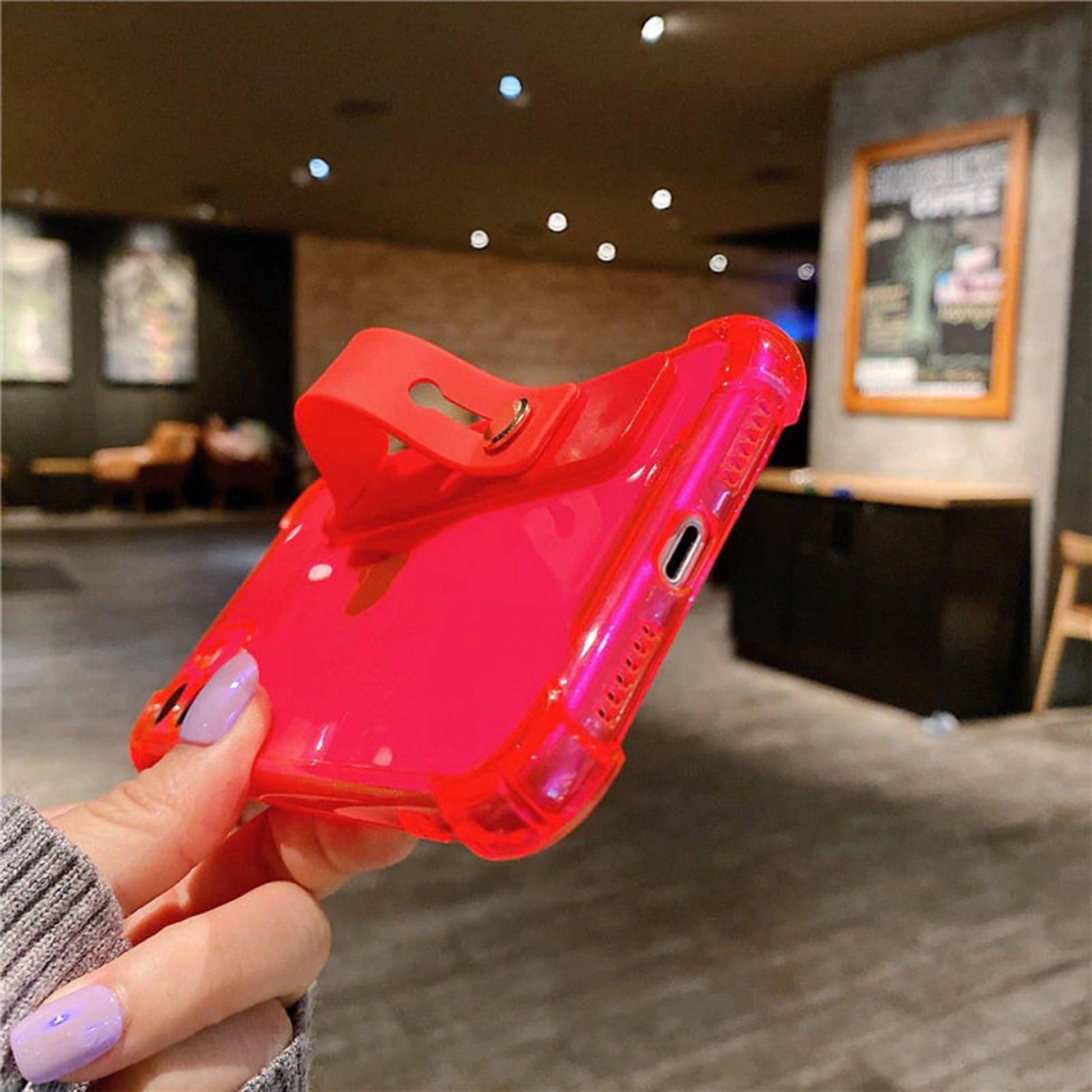 Neon Wrist Strap Transparent iPhone 15 14 13 12 11 Pro Max case Kawaii iPhone 15 14 13 12 11 Pro case Cute iPhone XS Max XR X 8 Plus SE Case