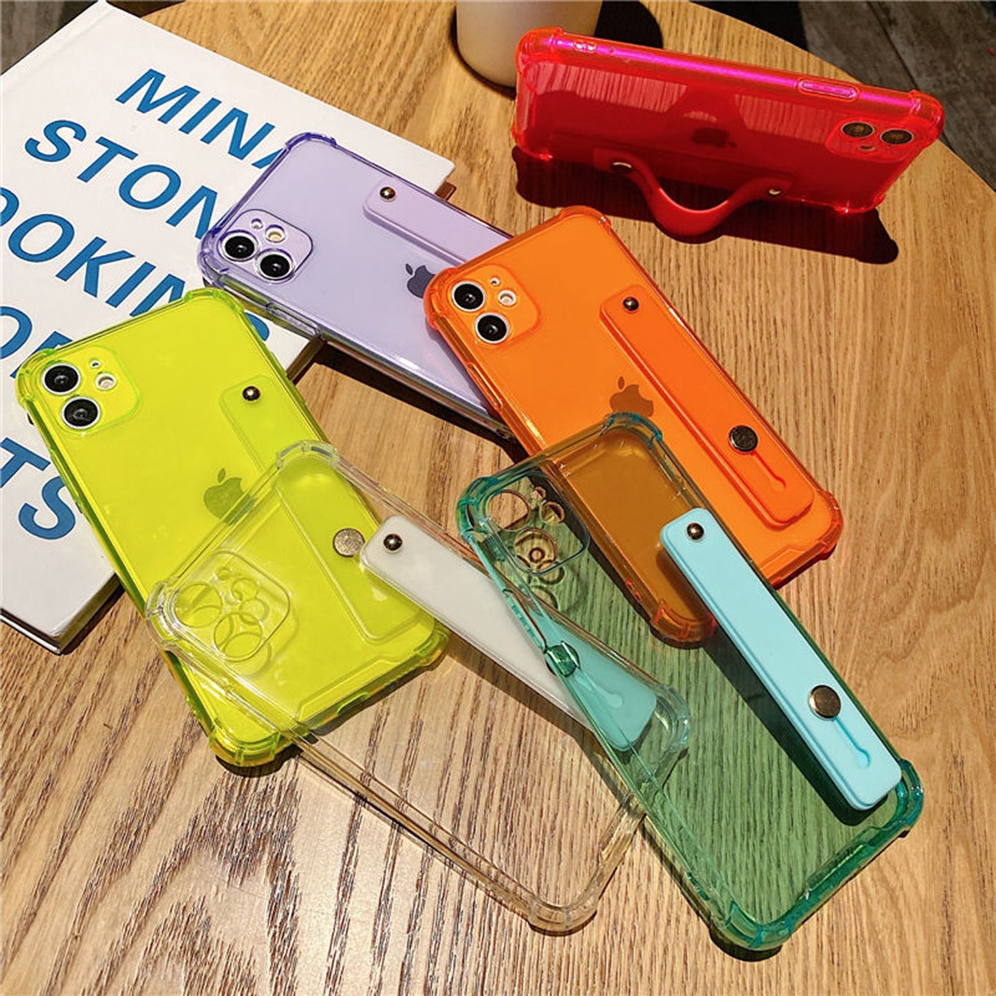 Neon Wrist Strap Transparent iPhone 15 14 13 12 11 Pro Max case Kawaii iPhone 15 14 13 12 11 Pro case Cute iPhone XS Max XR X 8 Plus SE Case