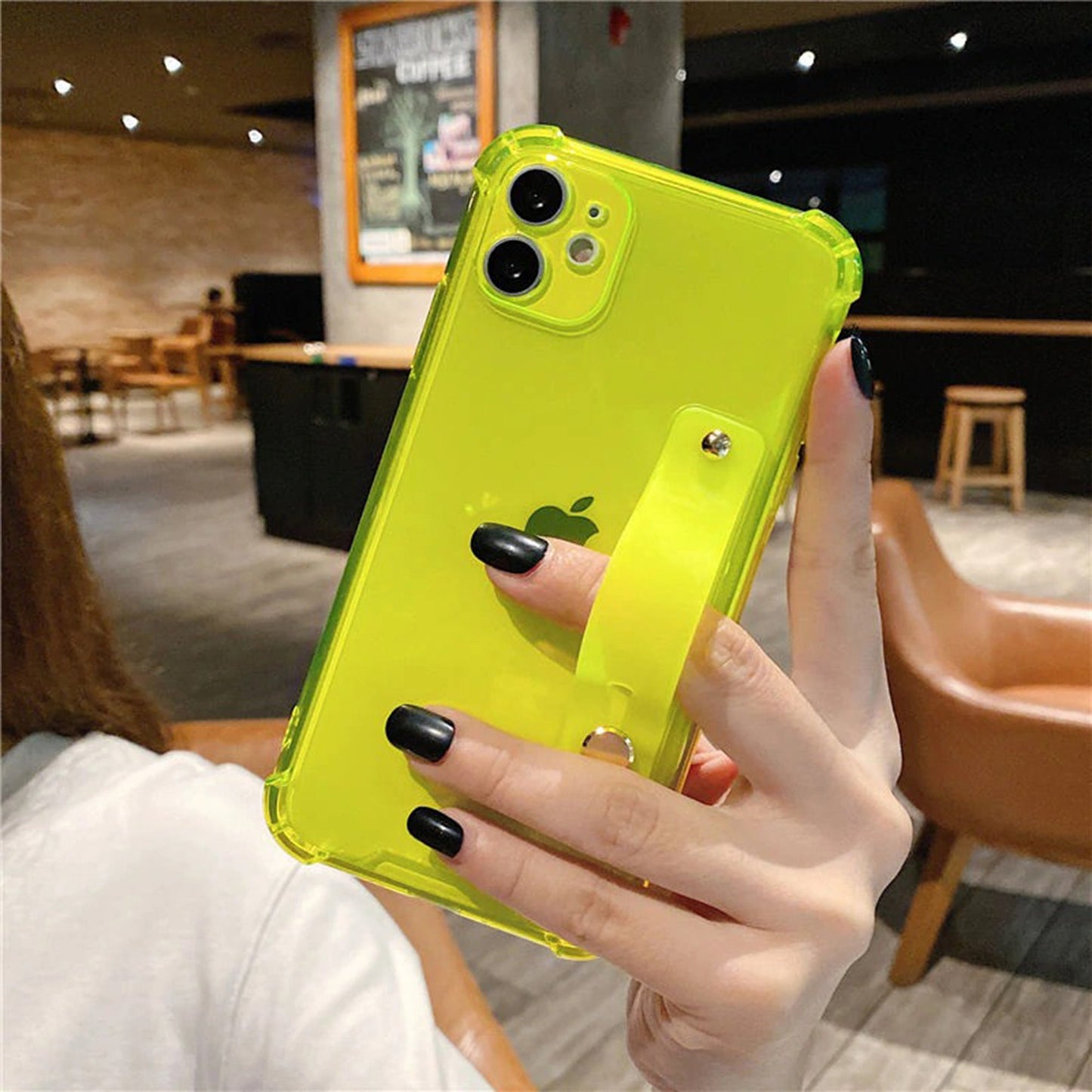 Neon Wrist Strap Transparent iPhone 15 14 13 12 11 Pro Max case Kawaii iPhone 15 14 13 12 11 Pro case Cute iPhone XS Max XR X 8 Plus SE Case