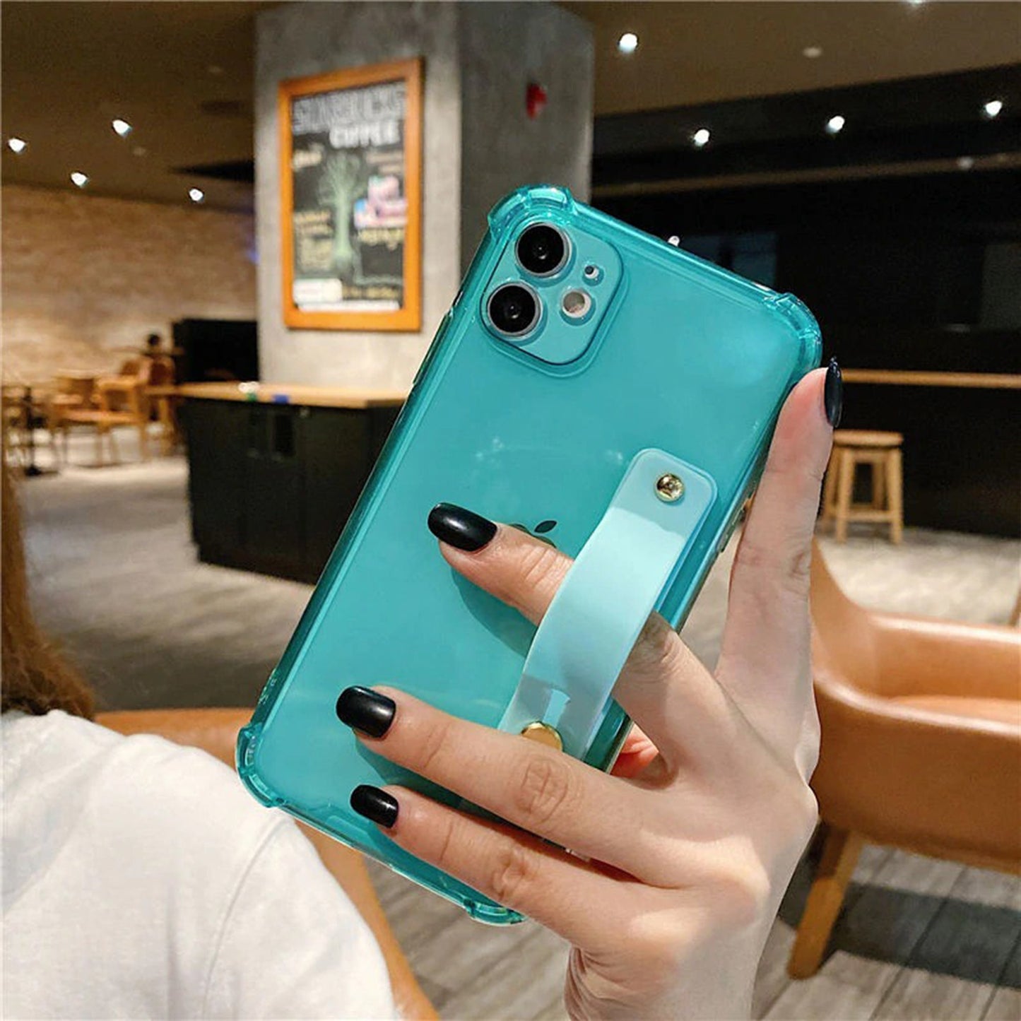 Neon Wrist Strap Transparent iPhone 15 14 13 12 11 Pro Max case Kawaii iPhone 15 14 13 12 11 Pro case Cute iPhone XS Max XR X 8 Plus SE Case