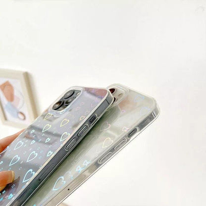 Colorful Halo Reflective Heart Clear iPhone Case - URBANLUSA