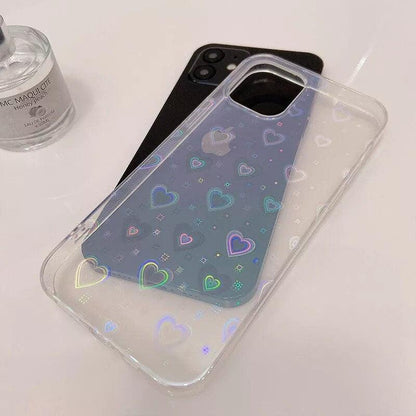 Colorful Halo Reflective Heart Clear iPhone Case - URBANLUSA