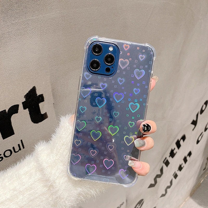 Colorful Laser Heart Bumper Phone Case for iPhone 14 13 12 11 Pro Max iPhone 14 13 12 11 Case iPhone X XR XS Max Case iPhone 7 8 SE Case