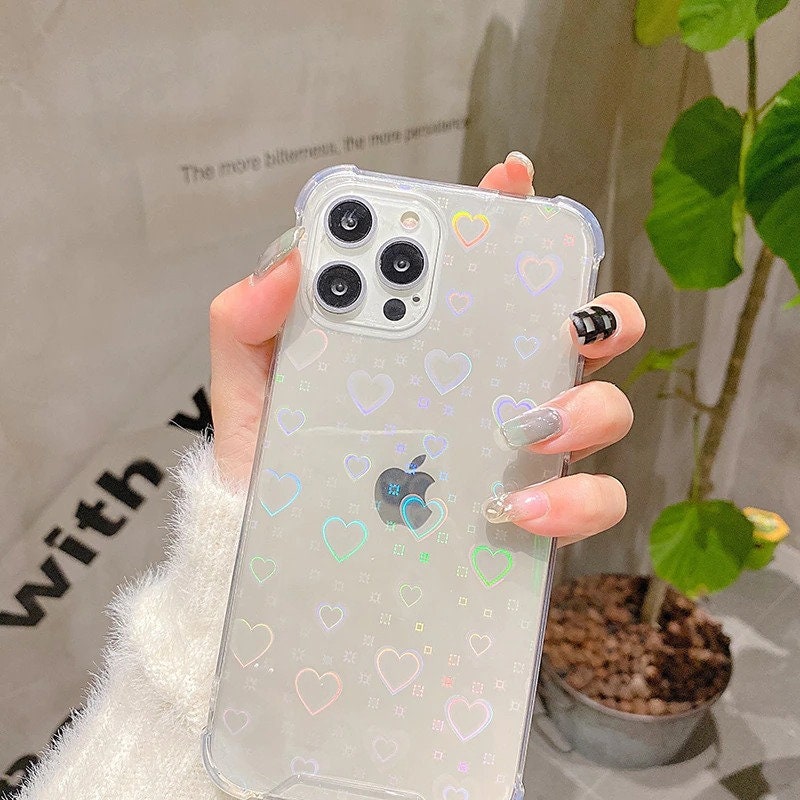 Colorful Laser Heart Bumper Phone Case for iPhone 14 13 12 11 Pro Max iPhone 14 13 12 11 Case iPhone X XR XS Max Case iPhone 7 8 SE Case