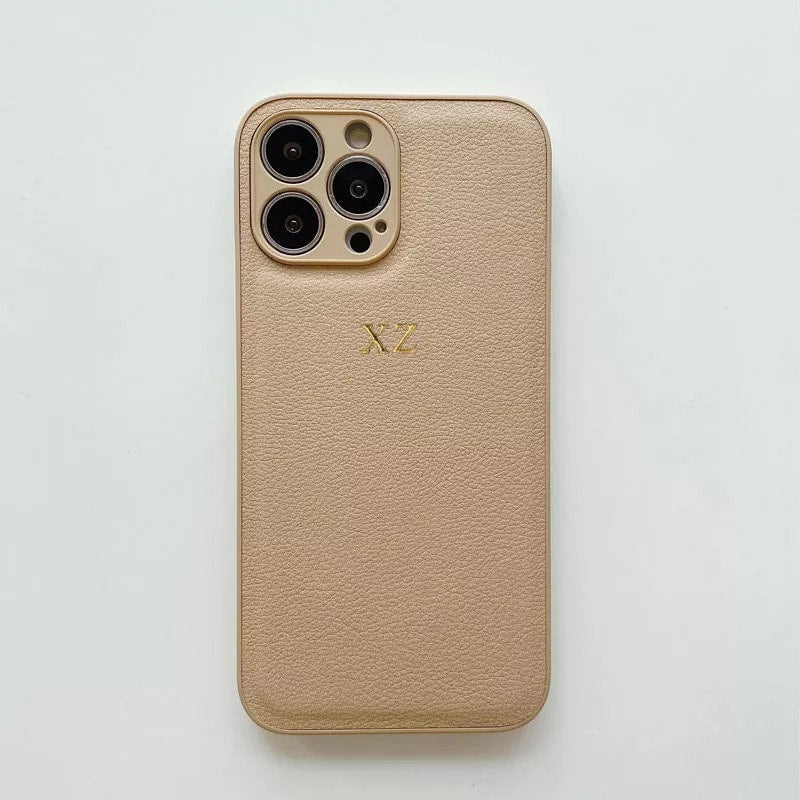 Custom Gold Silver Initial Letters Personalize Leather Pattern iPhone 13 12 11 Pro Max case iPhone XS Max Case iPhone XR case iPhone SE Case