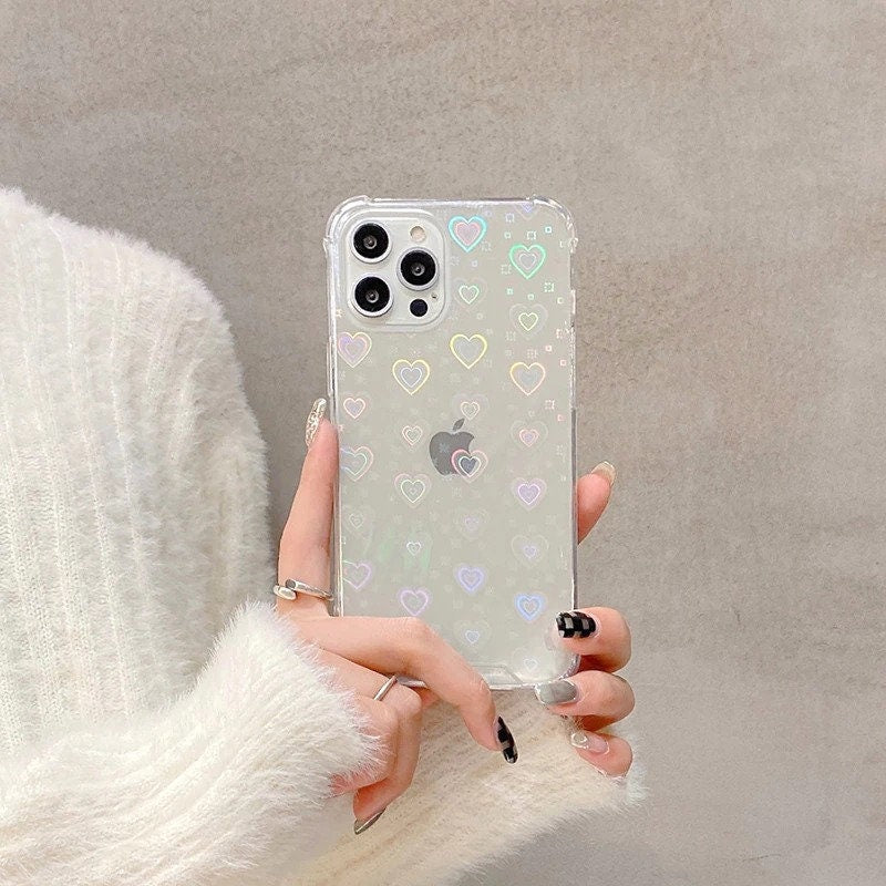 Colorful Laser Heart Bumper Phone Case for iPhone 14 13 12 11 Pro Max iPhone 14 13 12 11 Case iPhone X XR XS Max Case iPhone 7 8 SE Case