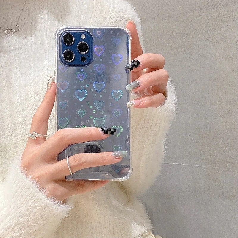 Colorful Laser Heart Bumper Phone Case for iPhone 14 13 12 11 Pro Max iPhone 14 13 12 11 Case iPhone X XR XS Max Case iPhone 7 8 SE Case