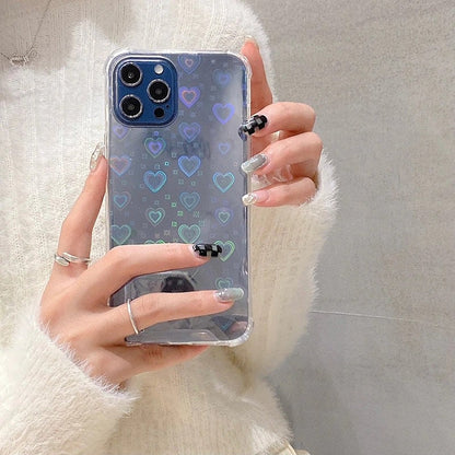 Colorful Laser Heart Bumper Phone Case for iPhone 14 13 12 11 Pro Max iPhone 14 13 12 11 Case iPhone X XR XS Max Case iPhone 7 8 SE Case